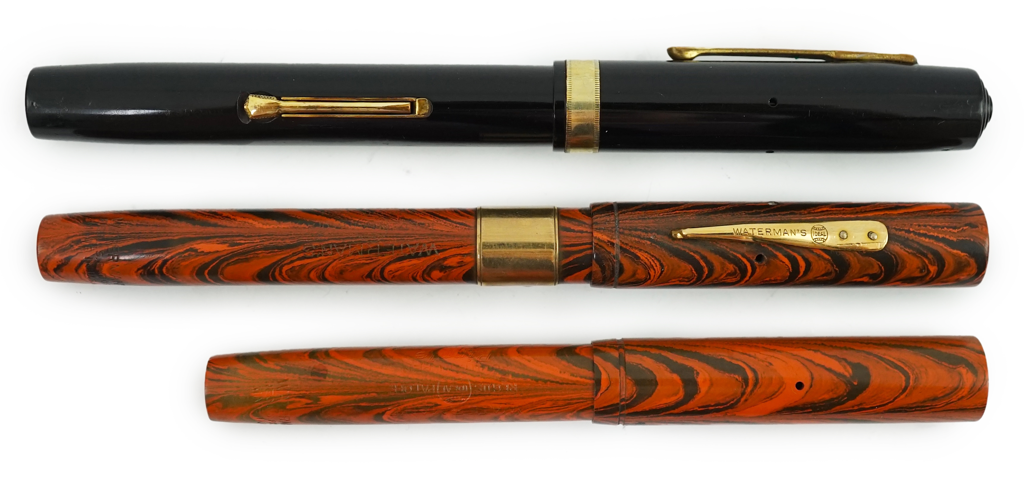 Three Waterman fountain pens to include No's 7, 52 and 52v